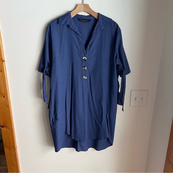 Zara Basic Botton Tunic Dress Linen/Cotton NWOT, Y2K - Picture 4 of 11